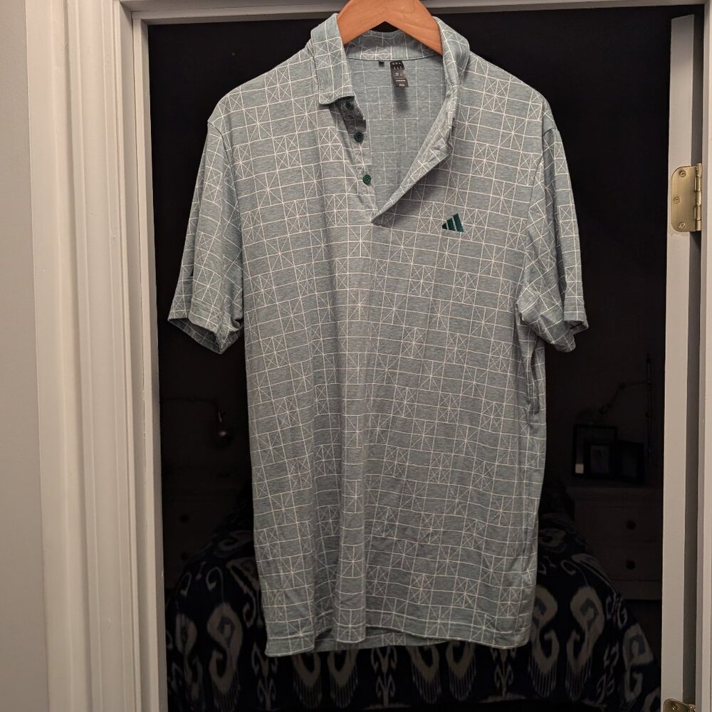 adidas men's medium green patterned golf polo, COMFORTABLE